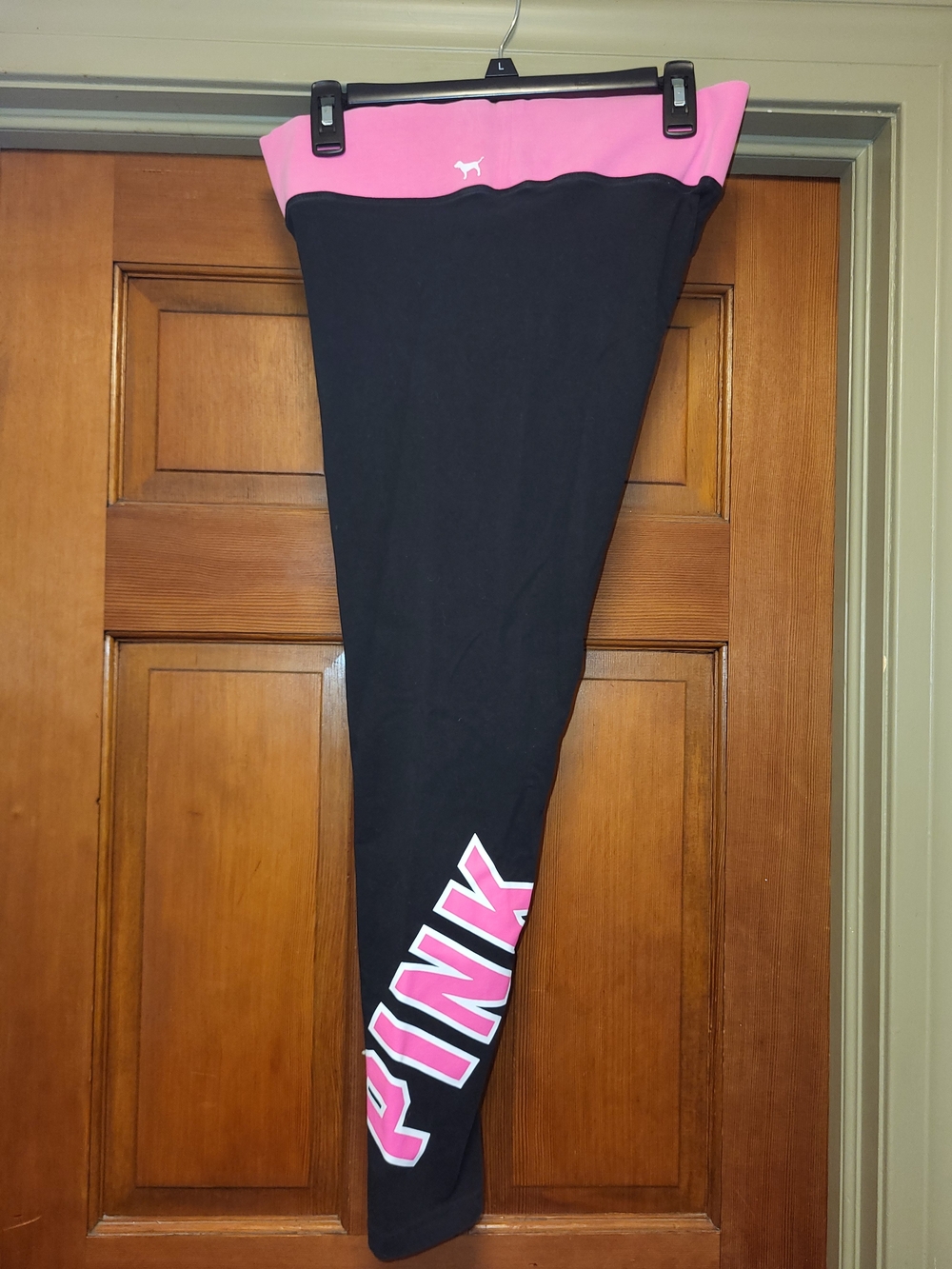 PINK Victoria's Secret Black Leggings with Pink Logo and Waistband